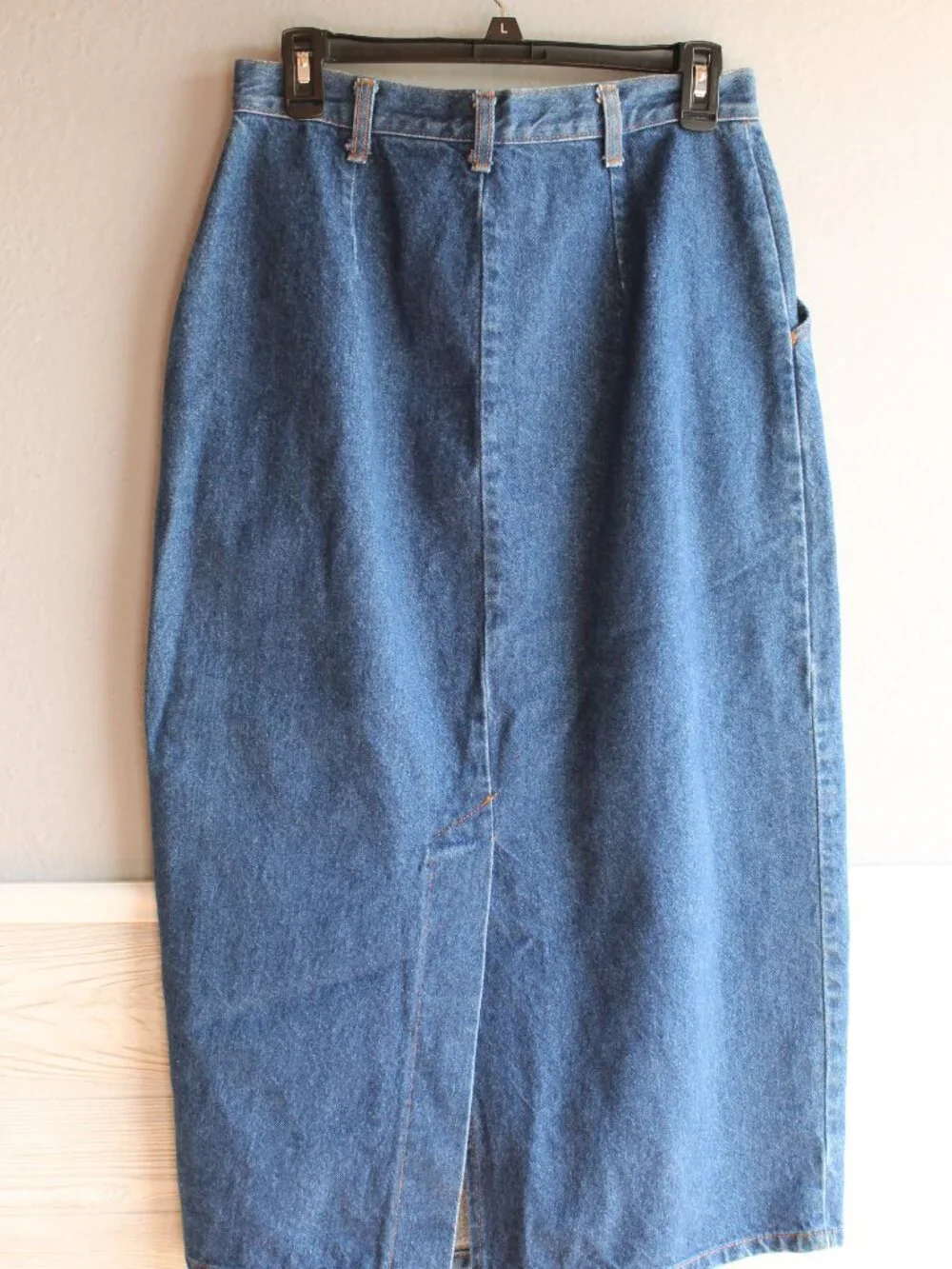Vintage Vivaldi Denim Skirt High Waisted Pleated Midi Blue Jean Slit Sz 11/12